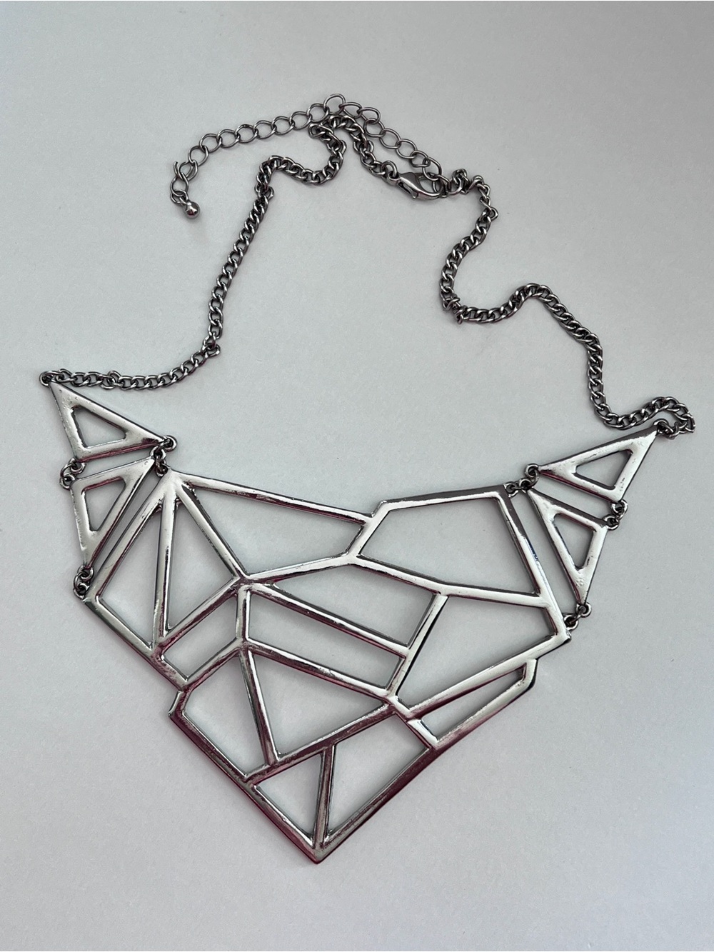 Geometric Statement Silver Tone Bib Runway Necklace Openwork